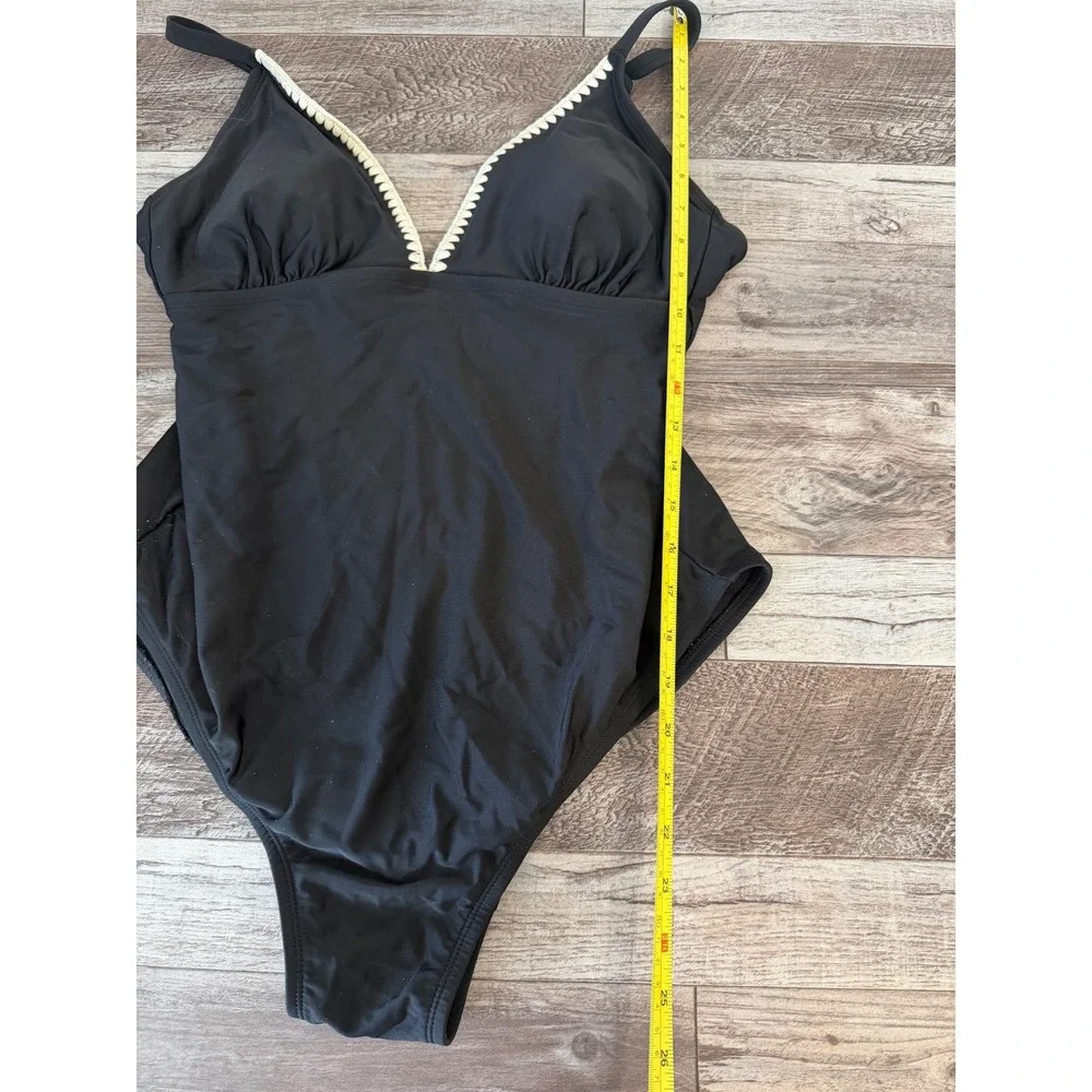 Kona Sol Black One Piece Swimsuit White Trim‎ Sz L Women's
