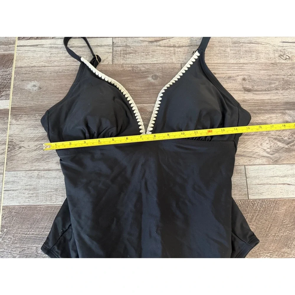 Kona Sol Black One Piece Swimsuit White Trim‎ Sz L Women's