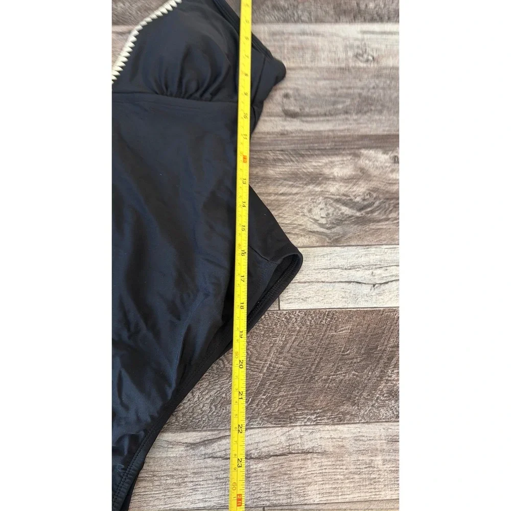 Kona Sol Black One Piece Swimsuit White Trim‎ Sz L Women's