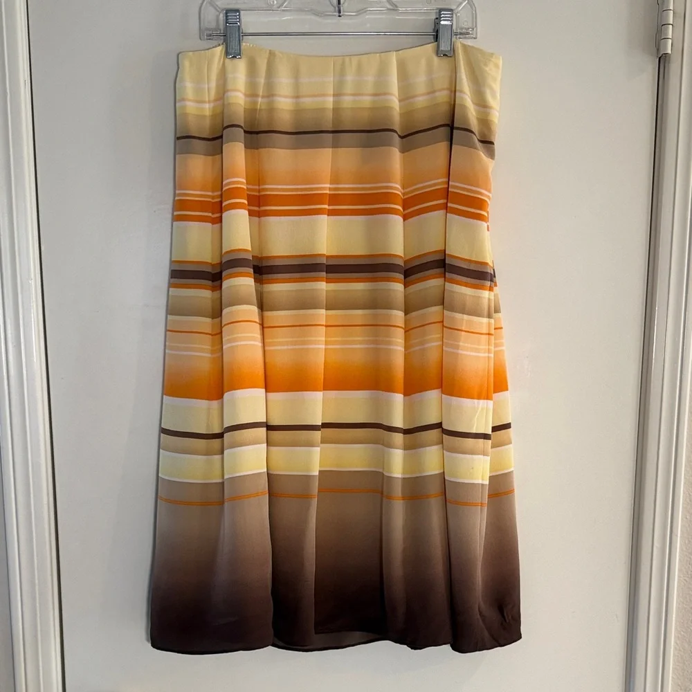 Talbots Women's 100% Silk Fully Lined Skirt Yellow/Orange/Brown Size 12W NWT