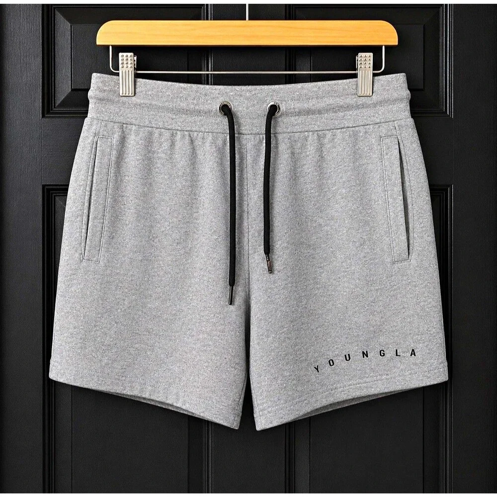 YoungLA Model #113 Men’s L Gray Knit Drawstring Athletic Shorts Pockets YLA2827