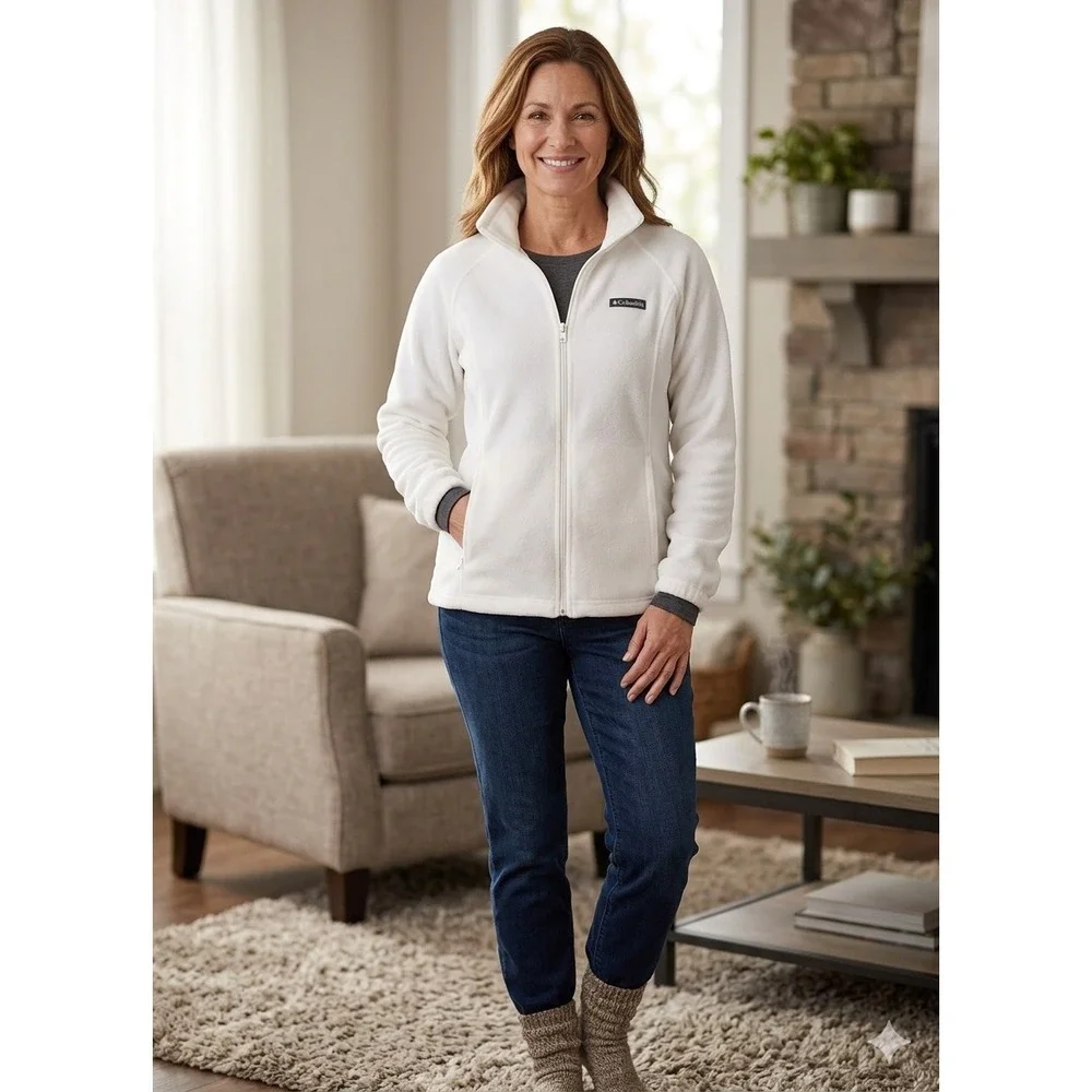 Columbia Benton Springs‎ Fleece Jacket Womens XL White Full Zip Soft