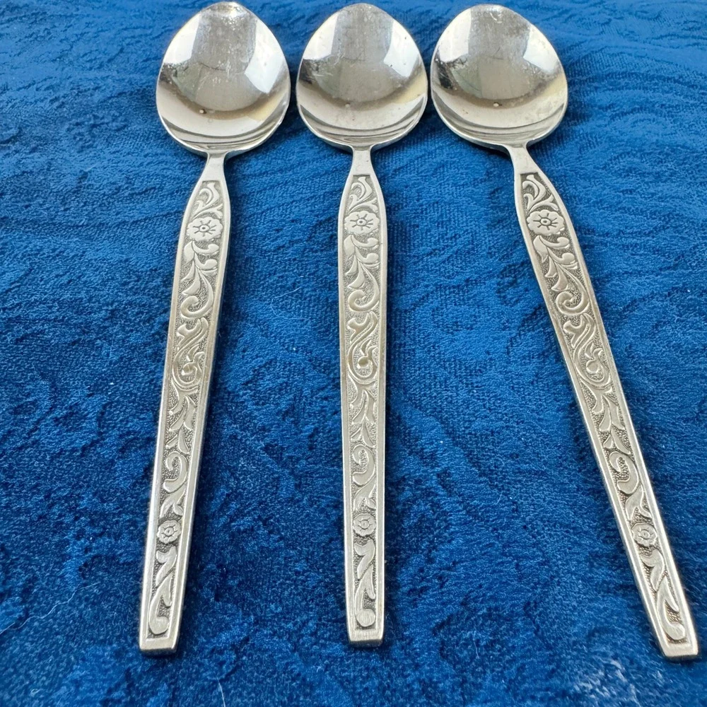 Berbes‎ Stainless Steel Teaspoons Antigua Grand Prix Style Pattern Floral Set 3