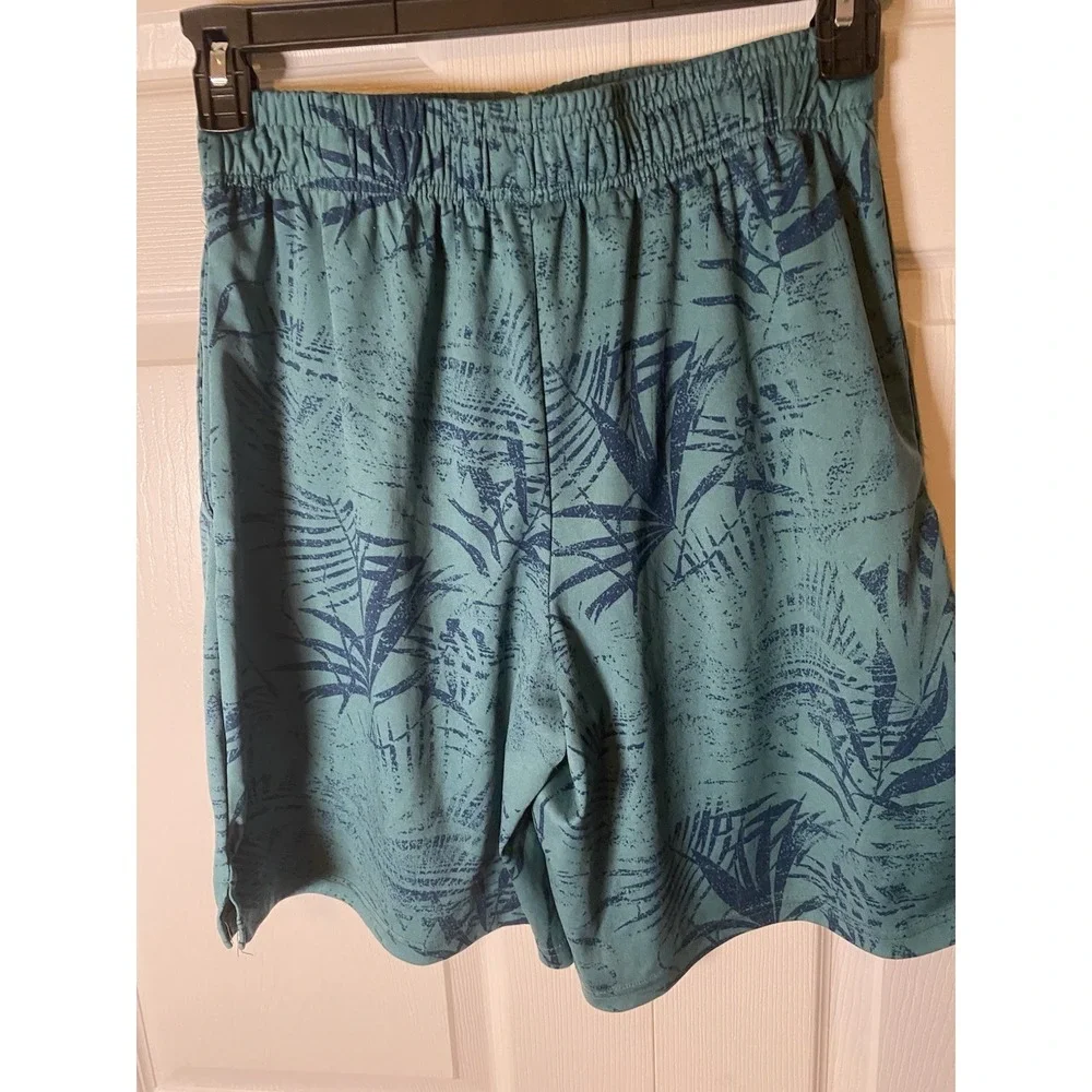 Pro Player Men's‎ Teal Blue Leaf Print Athletic Shorts Size M Moisture Wicking