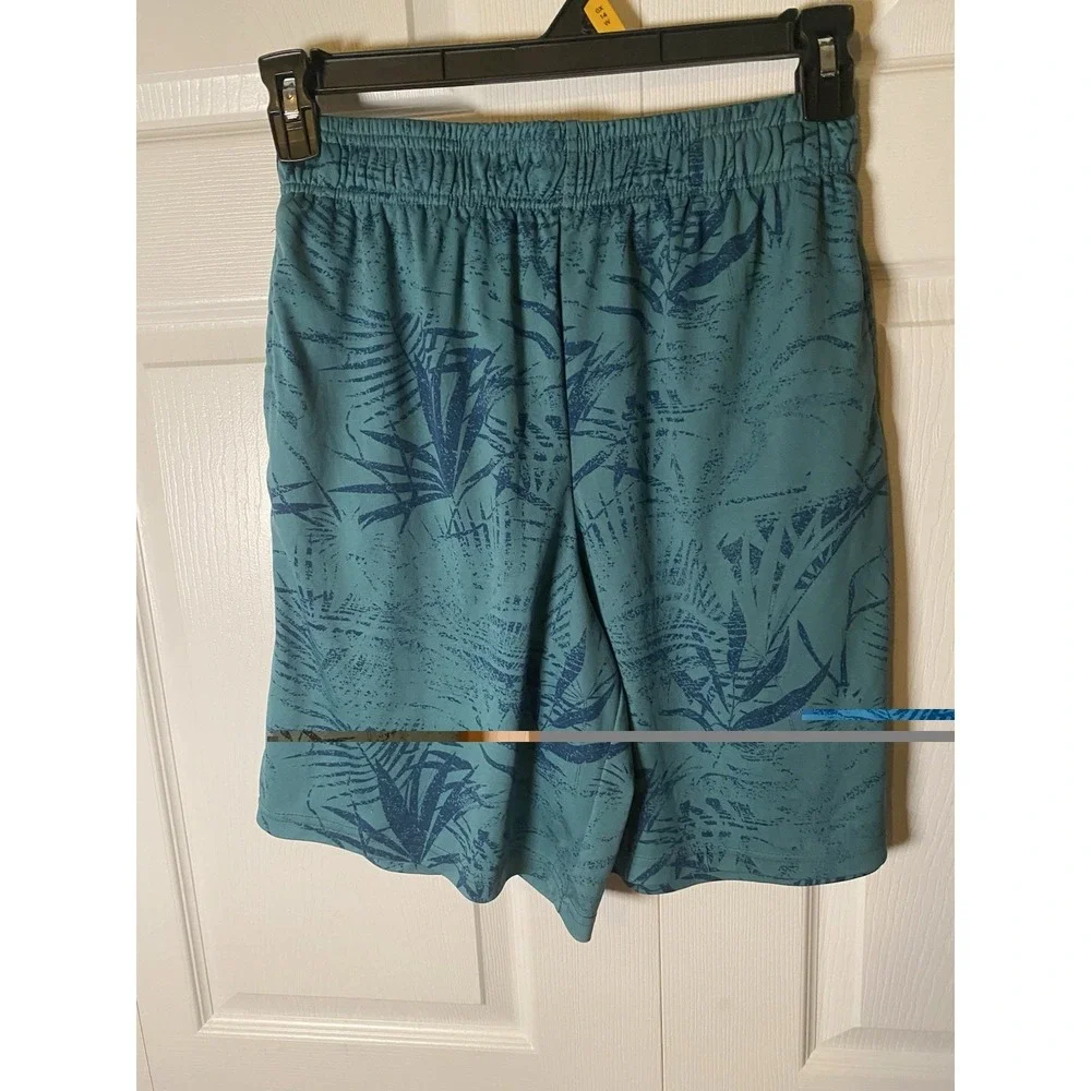 Pro Player Men's‎ Teal Blue Leaf Print Athletic Shorts Size M Moisture Wicking