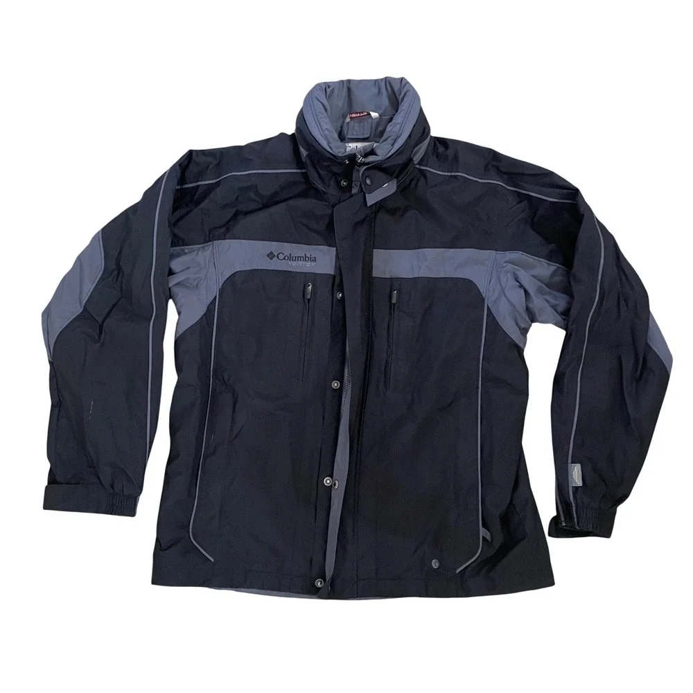 Columbia Vertex Interchange Jacket‎ Mens Medium Black Gray Hooded Shell Coat