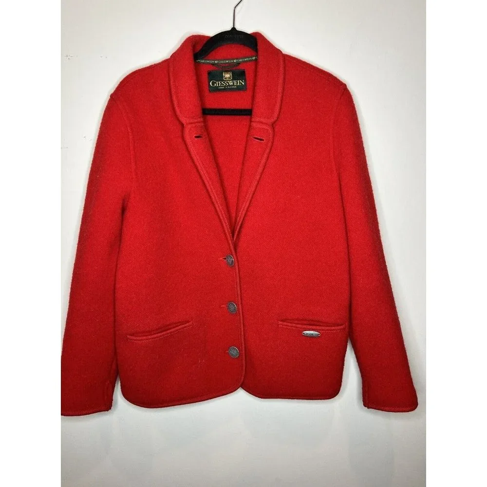VTG GIESSWEIN of Austria Women Boiled Wool Red Jacket EU 38 US 8
