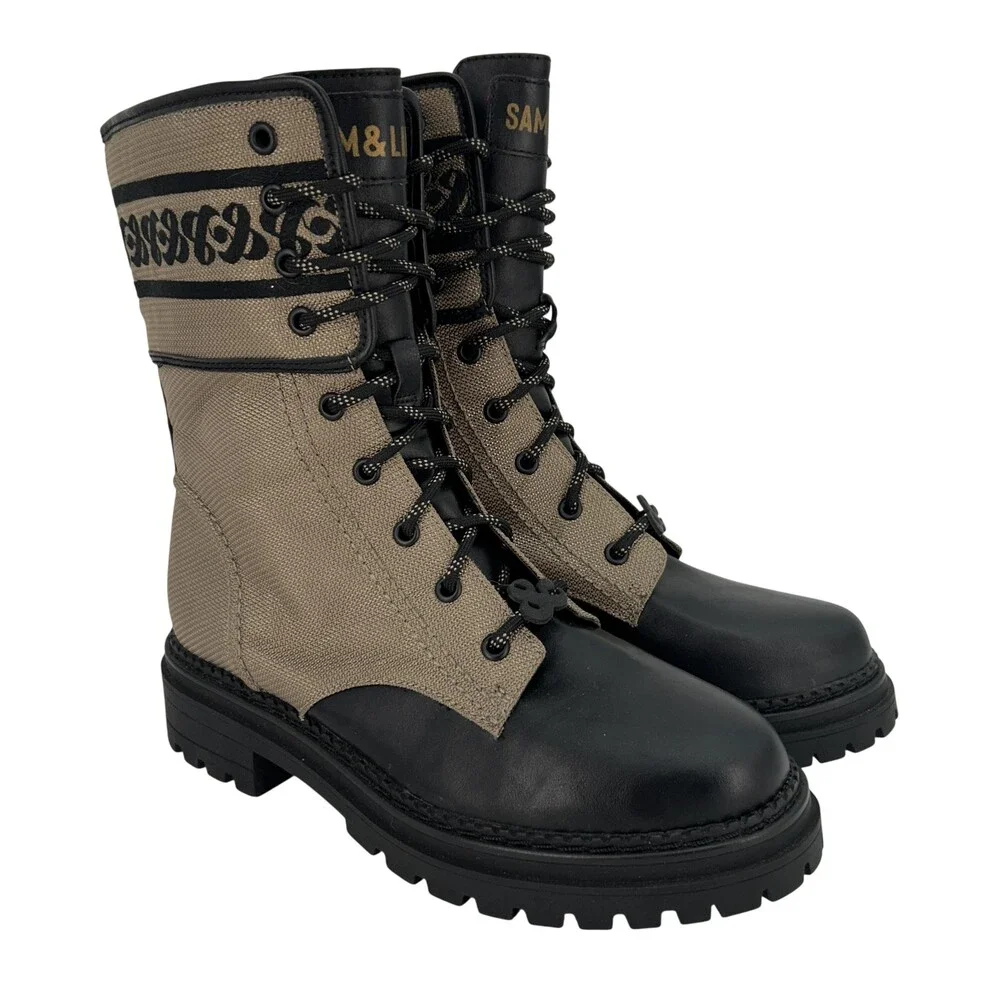 Sam & Libby Boots Womens Size 8.5 Canvas Stella Combat Lace Up Zip Lug Sole