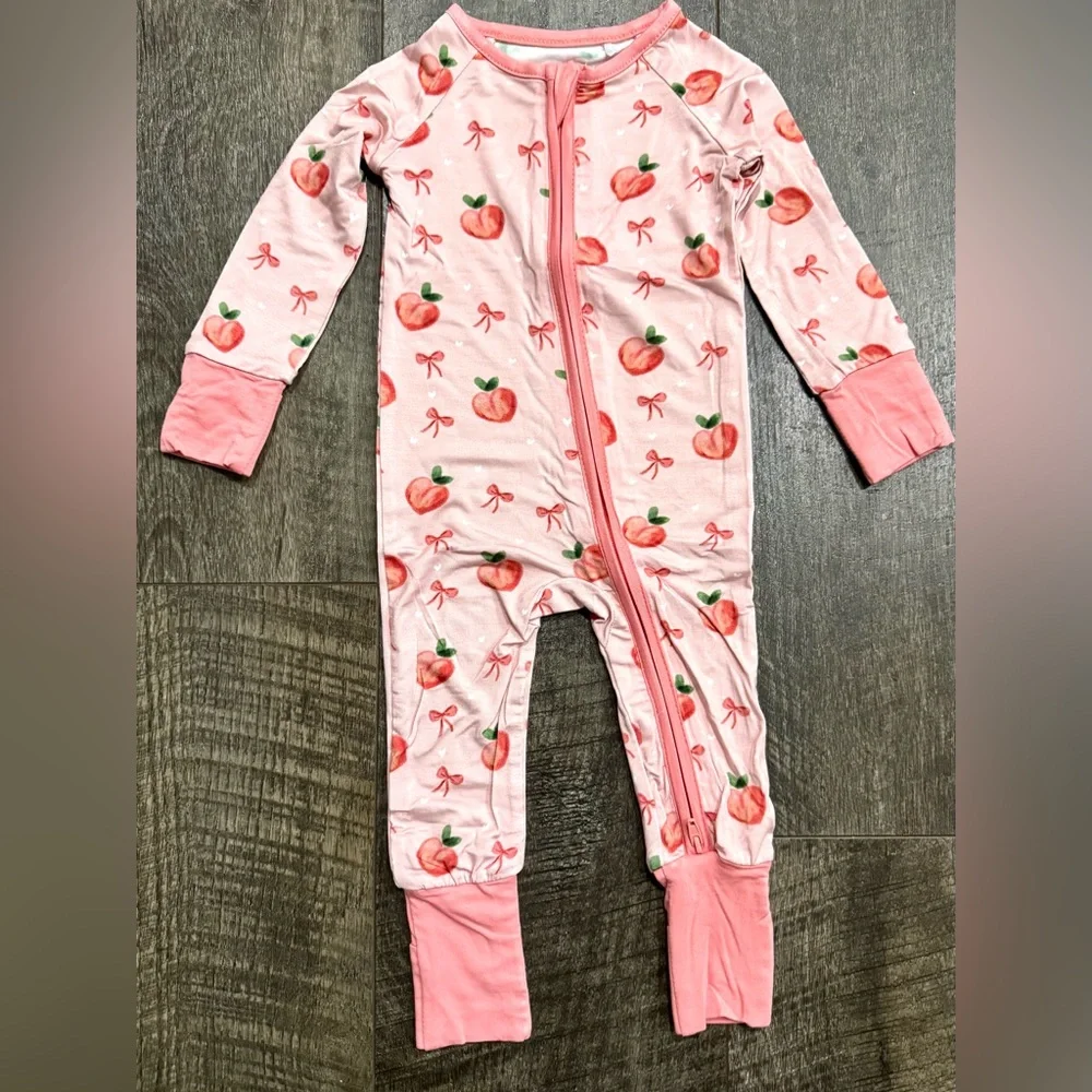 Baby girl Bamboo Zipper Sleeper Pajamas Trendy Bow & Peach Print 12-18m