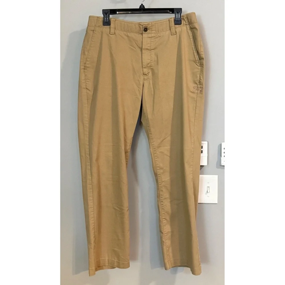 Under Armour‎ Men's Tan Chino Golf Pants Size 34x30 Flat Front UA Tech