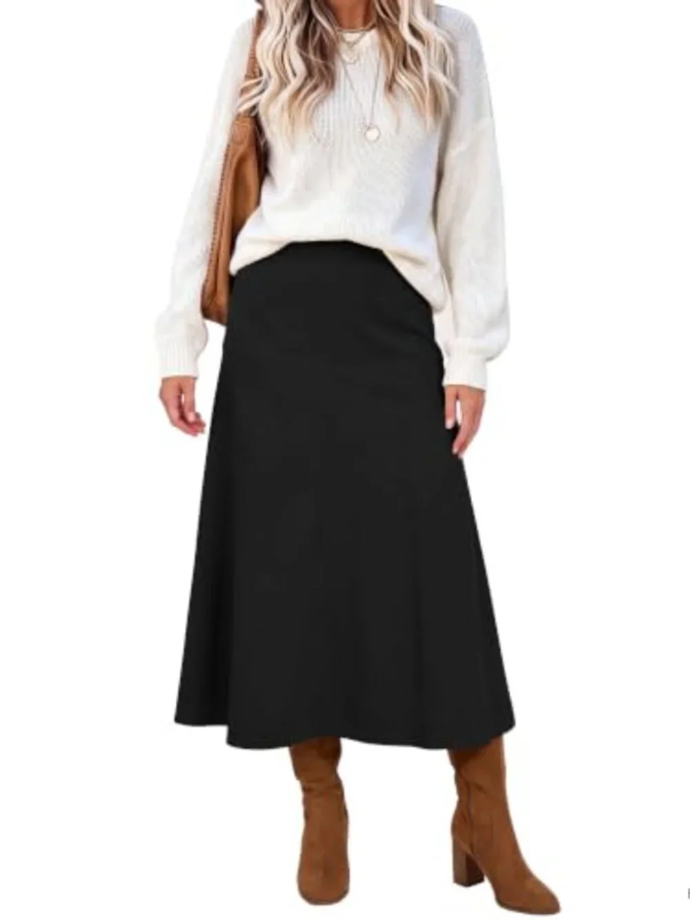 A-Line High Waist Midi Skirt Pleated Flowy Swing