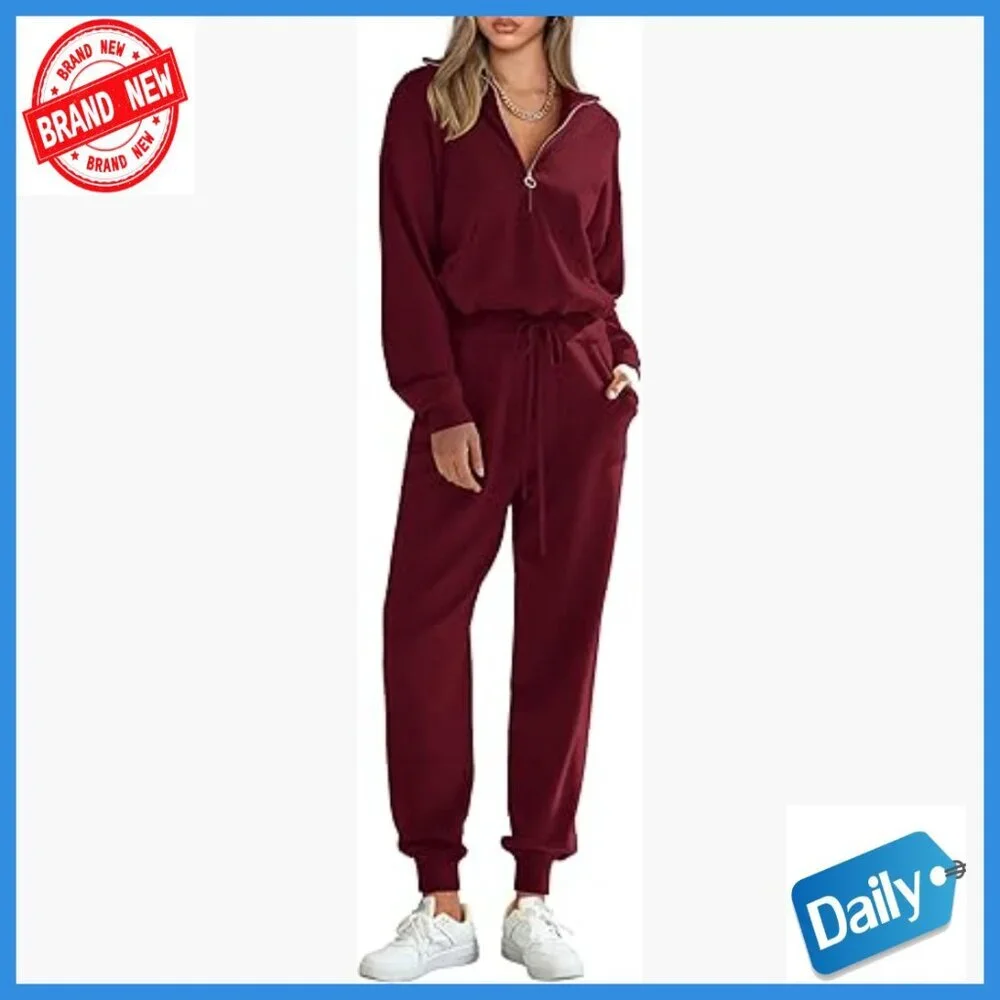 Large 2-Piece Sweater Set Zip Up Sweatshirt Jogger Pants Tracksuit