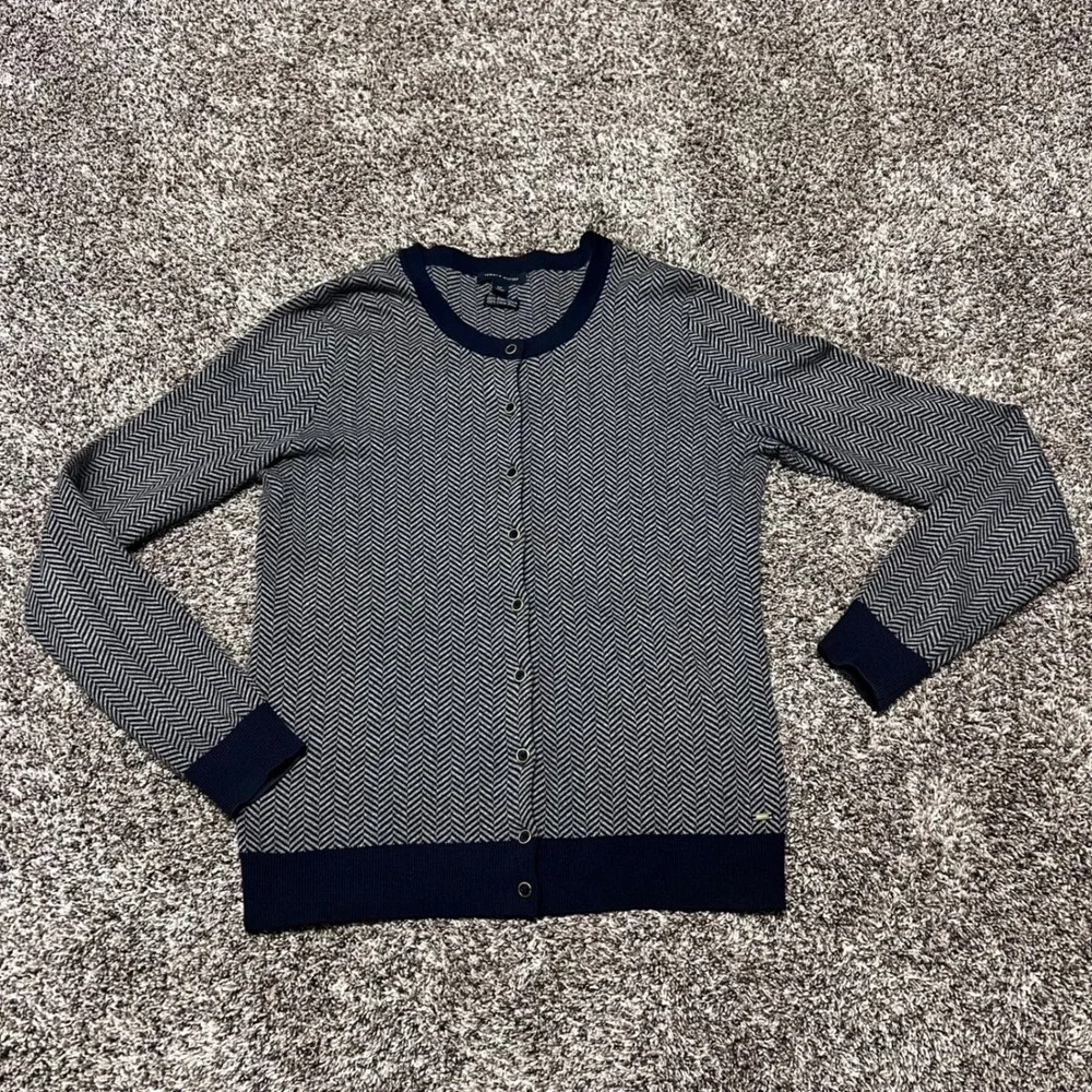 Tommy‎ Hilfiger Womens Pima Cotton Herringbone Cardigan Navy Blue Small