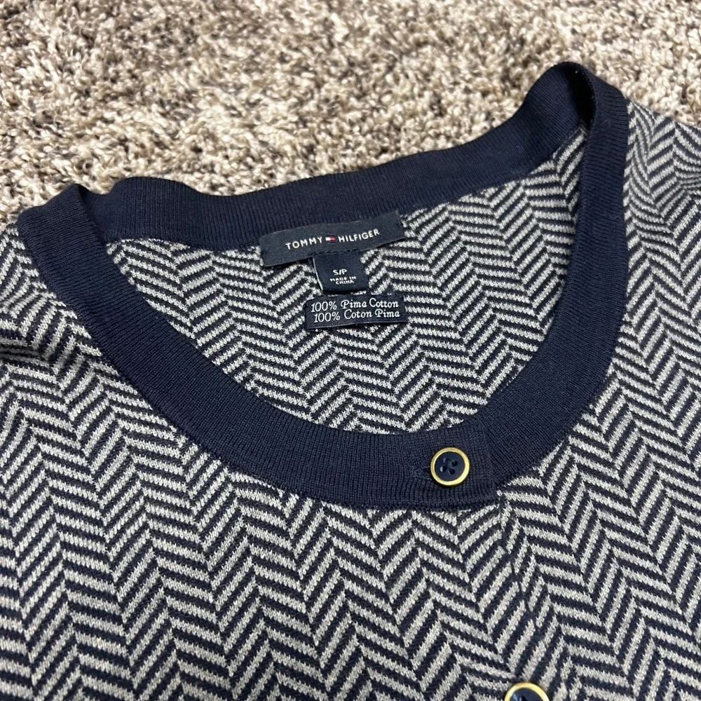 Tommy‎ Hilfiger Womens Pima Cotton Herringbone Cardigan Navy Blue Small
