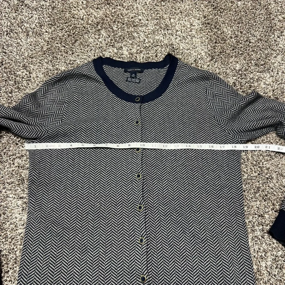 Tommy‎ Hilfiger Womens Pima Cotton Herringbone Cardigan Navy Blue Small