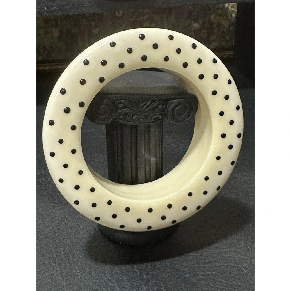 Vintage Cream Lucite Bangle‎ Bracelet Black Polka Dot Retro Chuncky Heavy READ