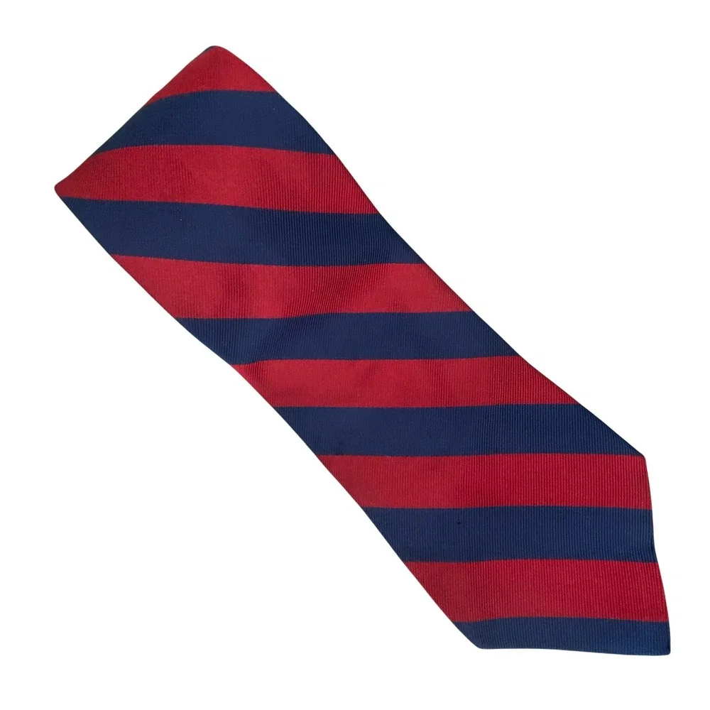 Savile Row Striped Repp Silk Necktie Mens Red Navy Blue Preppy Professional 57x4