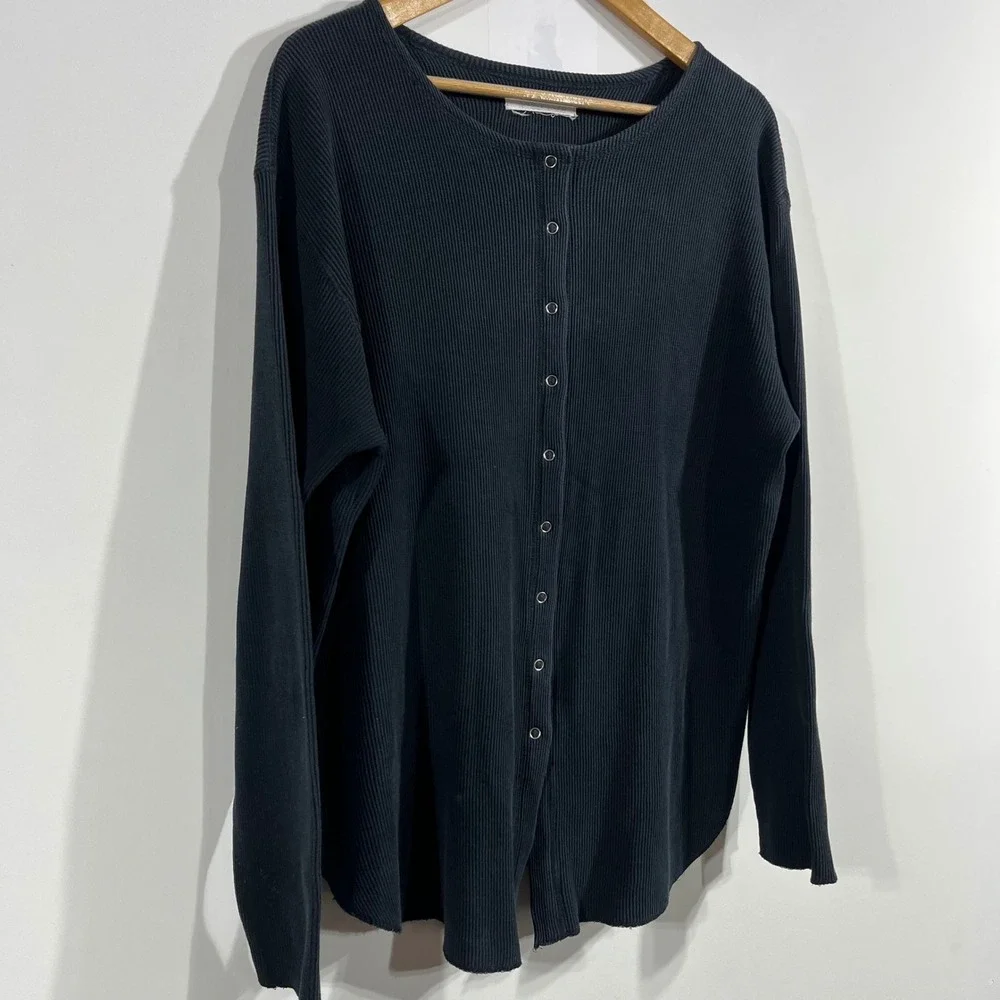 American Eagle Y2K Ribbed Snap Front‎ Oversized Cardigan Shirt Womens Large 90s