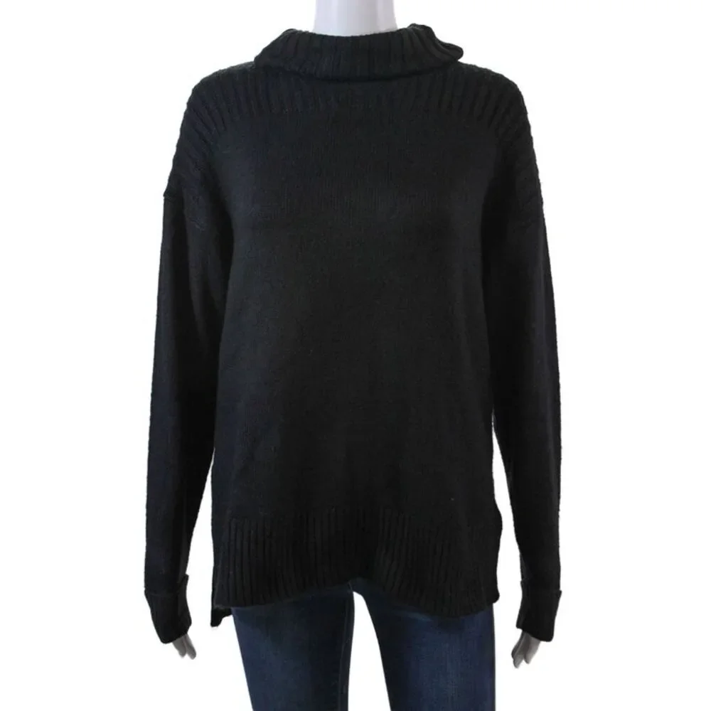 Renuar Womens Pocketed Cowl Neck Long Sleeve Knit Sweater Black Size XS
