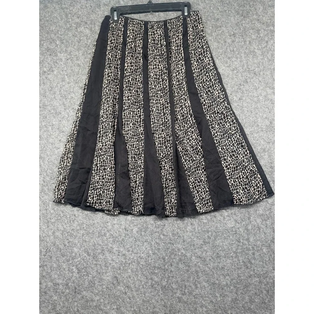 JM Collection Petite 8P Black Tan Animal Print A-Line Chiffon Lined Skirt 25in L