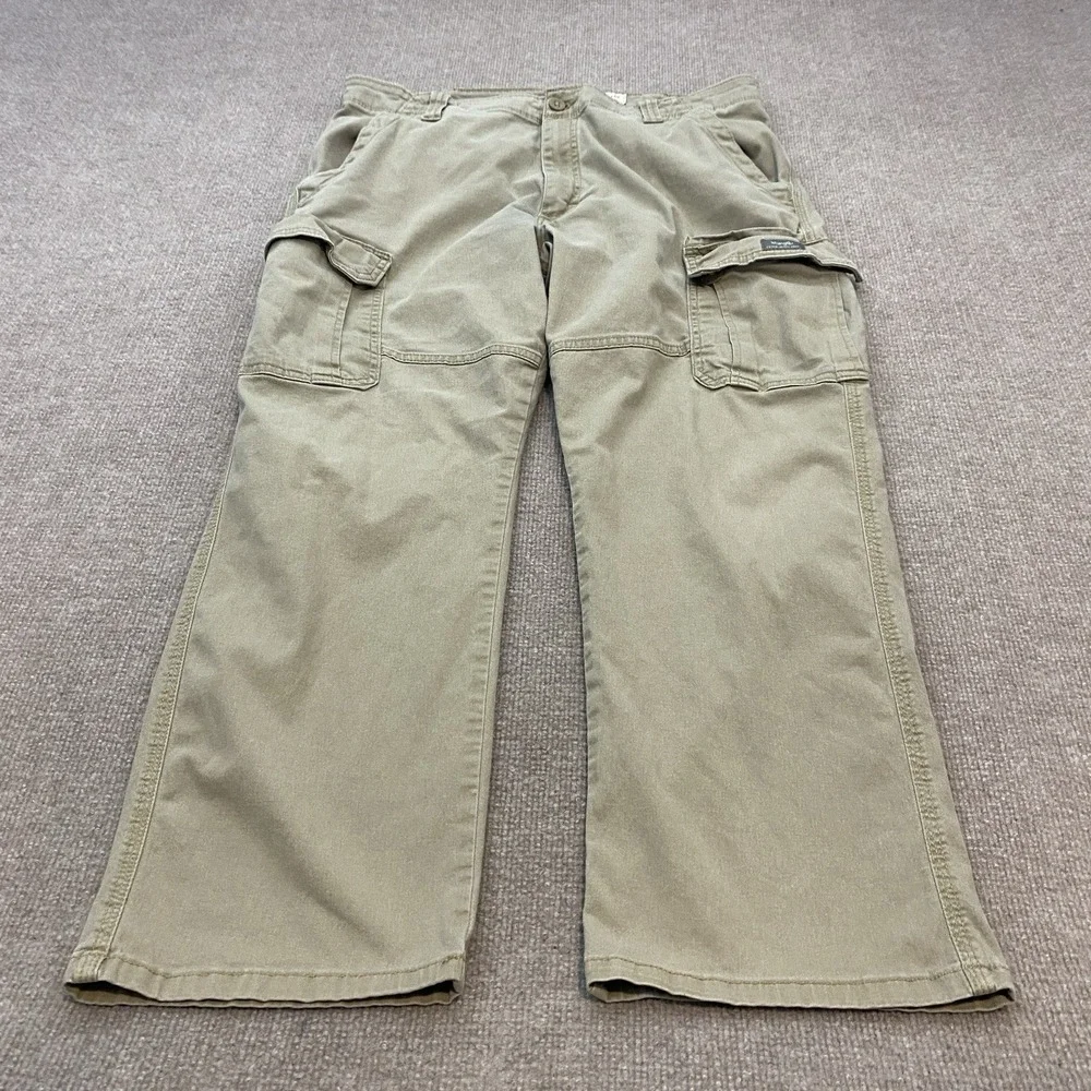 Wrangler CArgo Pants Mens 36x28 Hemmed Beige Grunge Taper‎ Stretch Workwear