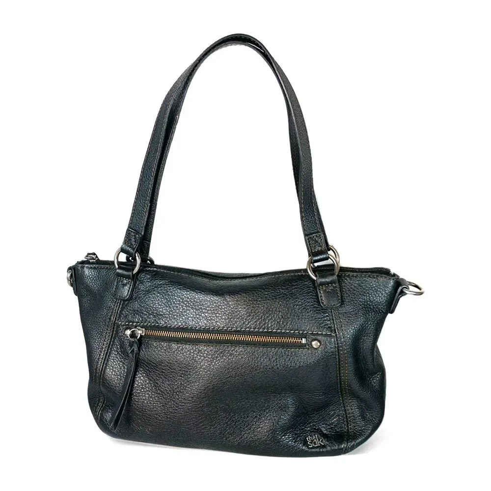 The Sak Black Pebbled Leather Purse Double Handle Tote Shoulder‎ Bag SOFT