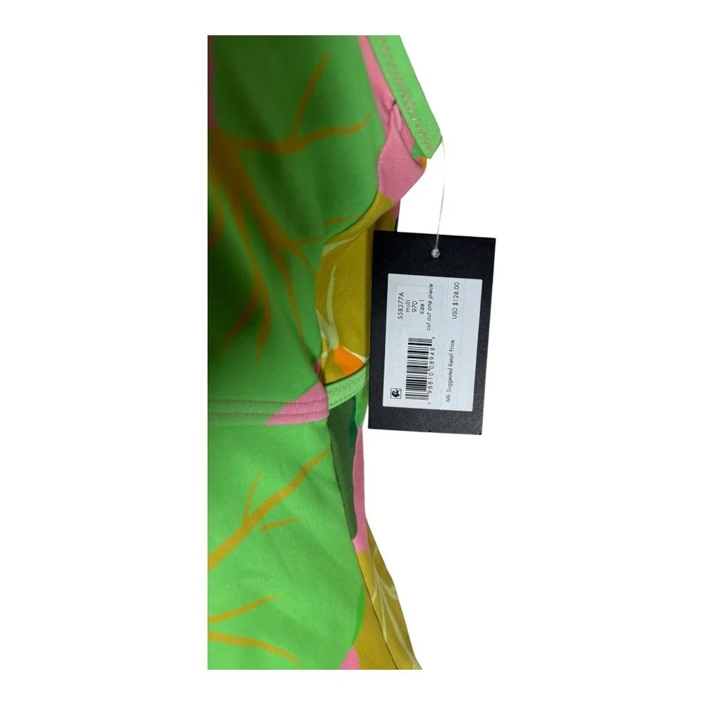 Cutout One Piece Swimsuit Green Floral Print New‎ with Tags sz LG
