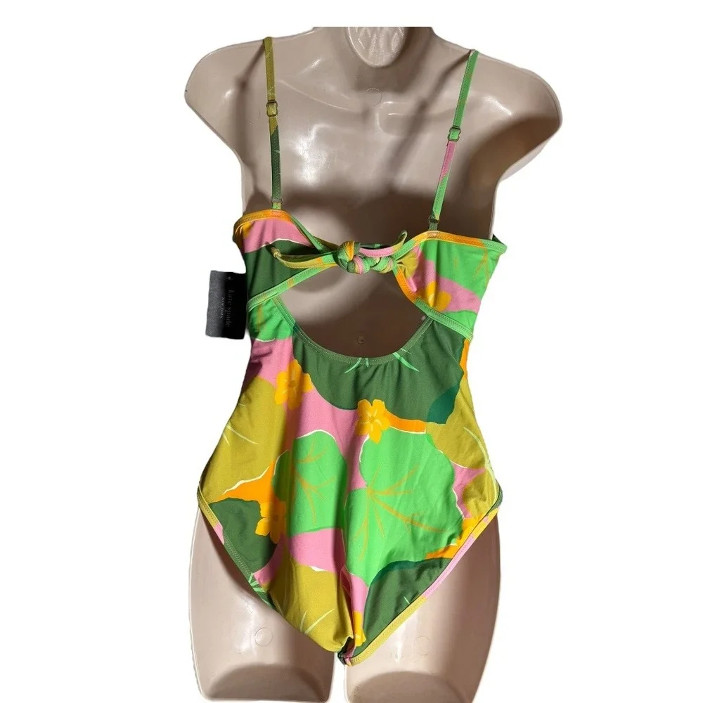 Cutout One Piece Swimsuit Green Floral Print New‎ with Tags sz LG