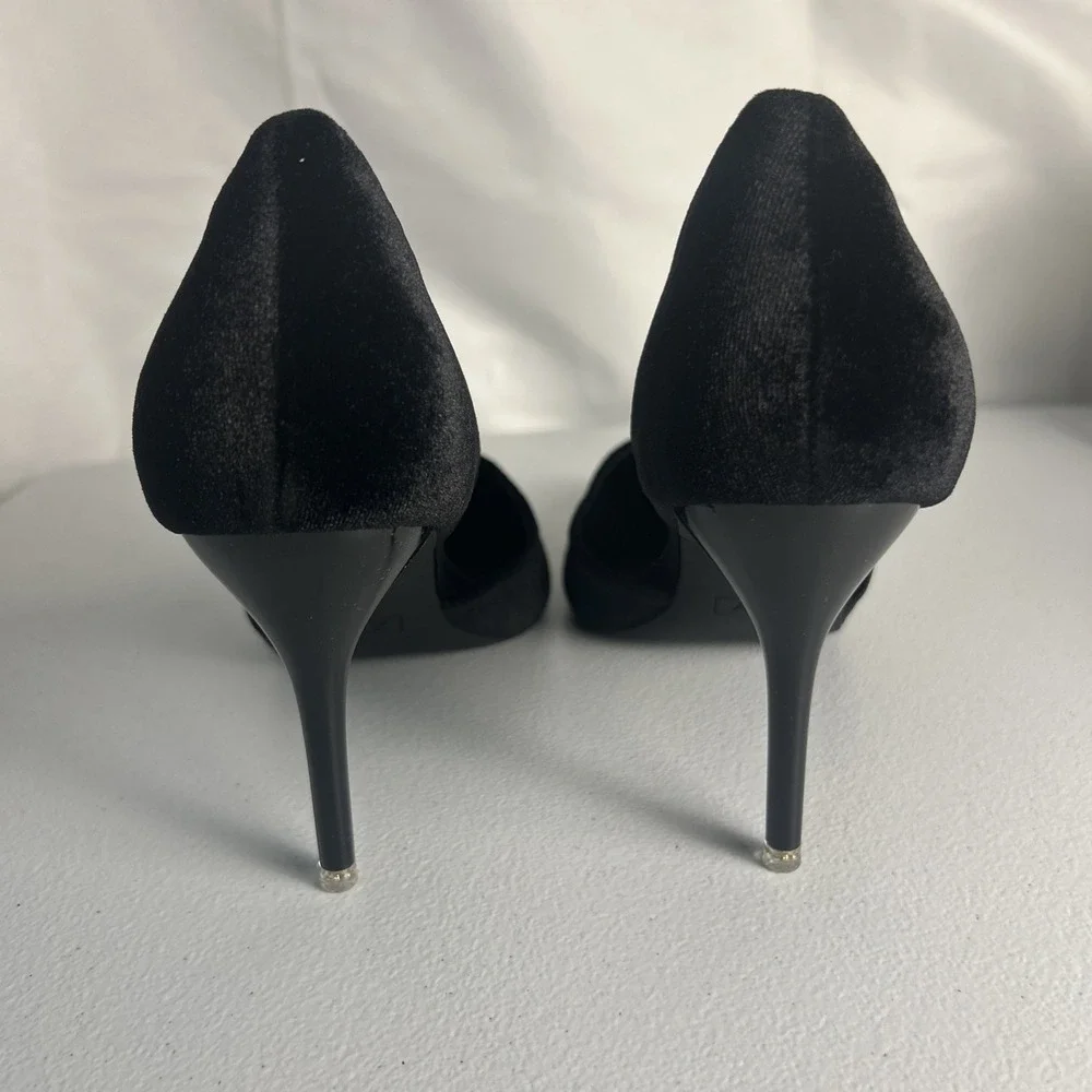 Coutgo Black‎ Velvet Bow Pumps Pointed Toe D'Orsay Stiletto Heels Size 8.5 NIB