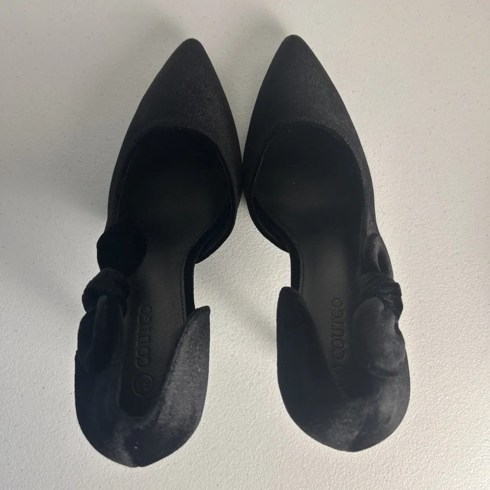 Coutgo Black‎ Velvet Bow Pumps Pointed Toe D'Orsay Stiletto Heels Size 8.5 NIB