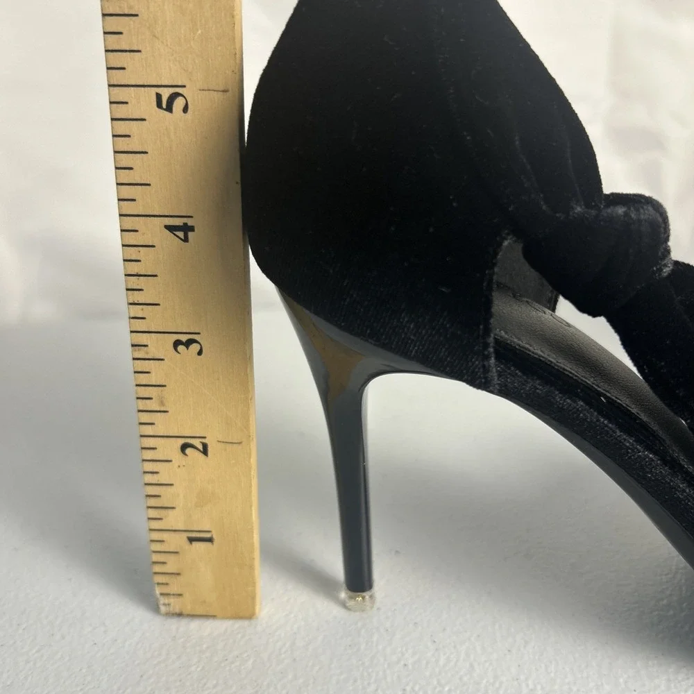 Coutgo Black‎ Velvet Bow Pumps Pointed Toe D'Orsay Stiletto Heels Size 8.5 NIB