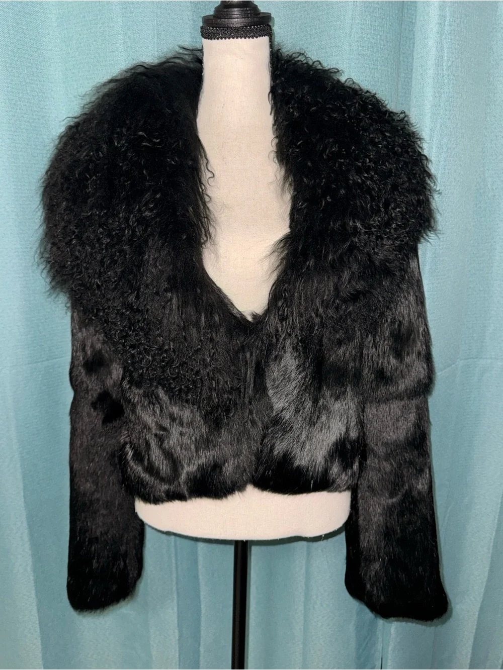 Adrienne Landau Genuine Rabbit & Mongolian Fur Jacket Black Size L