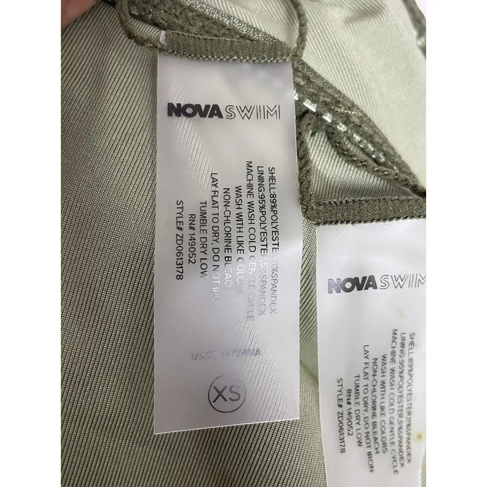 Fashion Nova Swim String Bikini Swimsuit Strappy Green Metallic Summer Festival