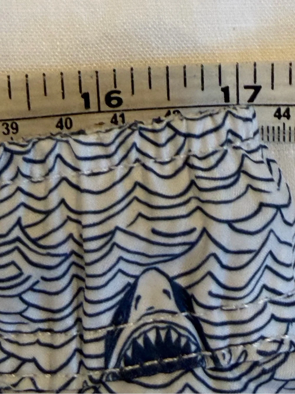 Men's Gray Wave & Shark Print Swim Trunks with Drawstring