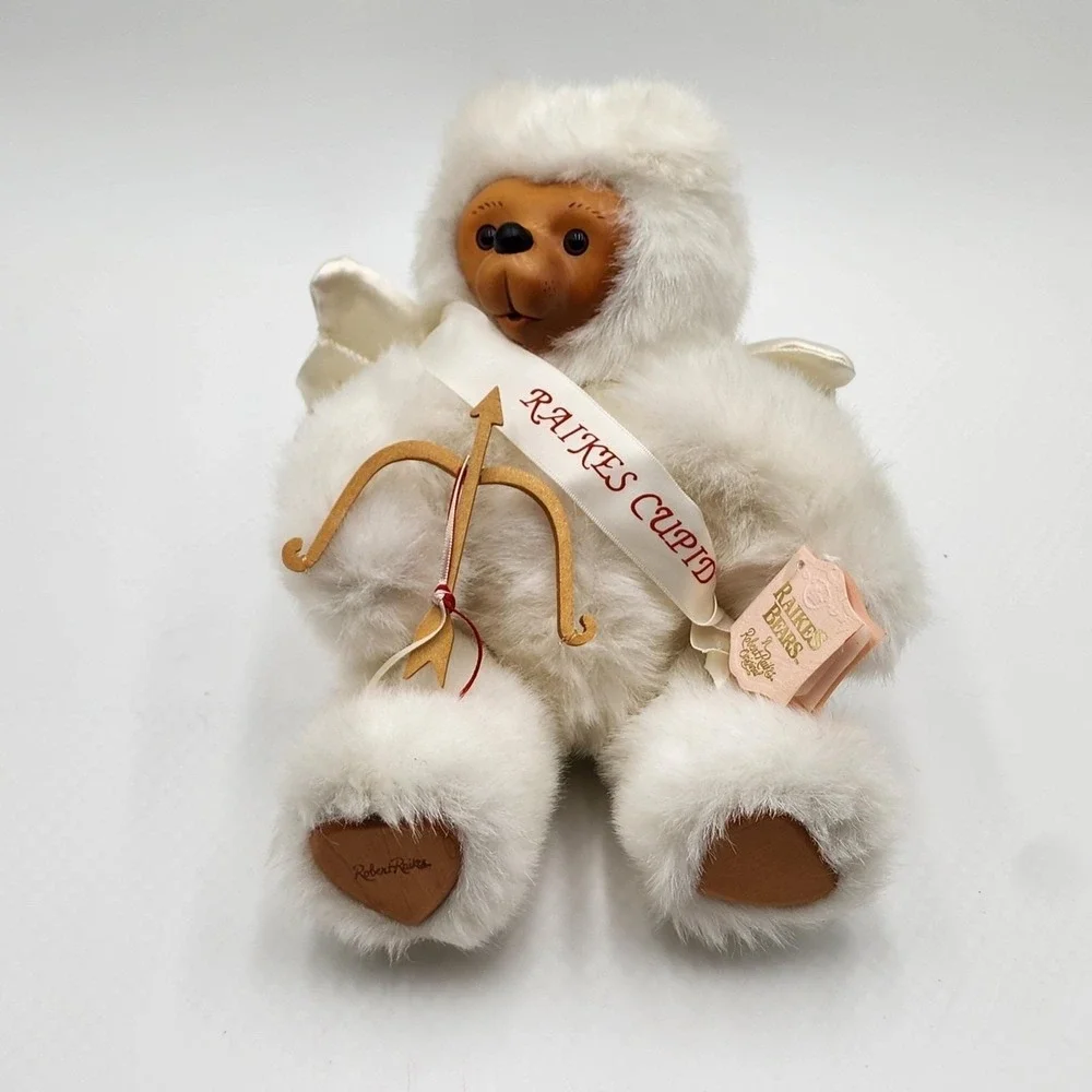 Vintage‎ 1990 Robert Raikes Cupid Bear Angel Wings Wood Face Plush With Tag 9