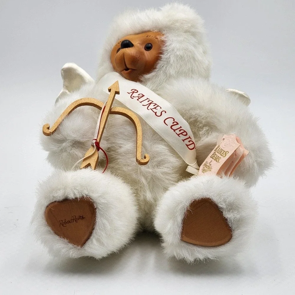 Vintage‎ 1990 Robert Raikes Cupid Bear Angel Wings Wood Face Plush With Tag 9