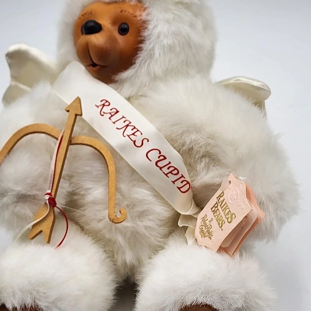 Vintage‎ 1990 Robert Raikes Cupid Bear Angel Wings Wood Face Plush With Tag 9