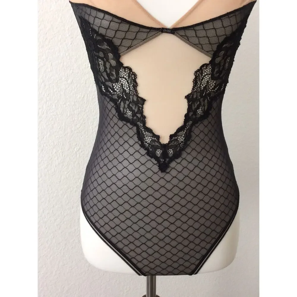 Calvin Klein Lingerie Teddy Bodysuit Naked Glamour Mesh Lace Intimates