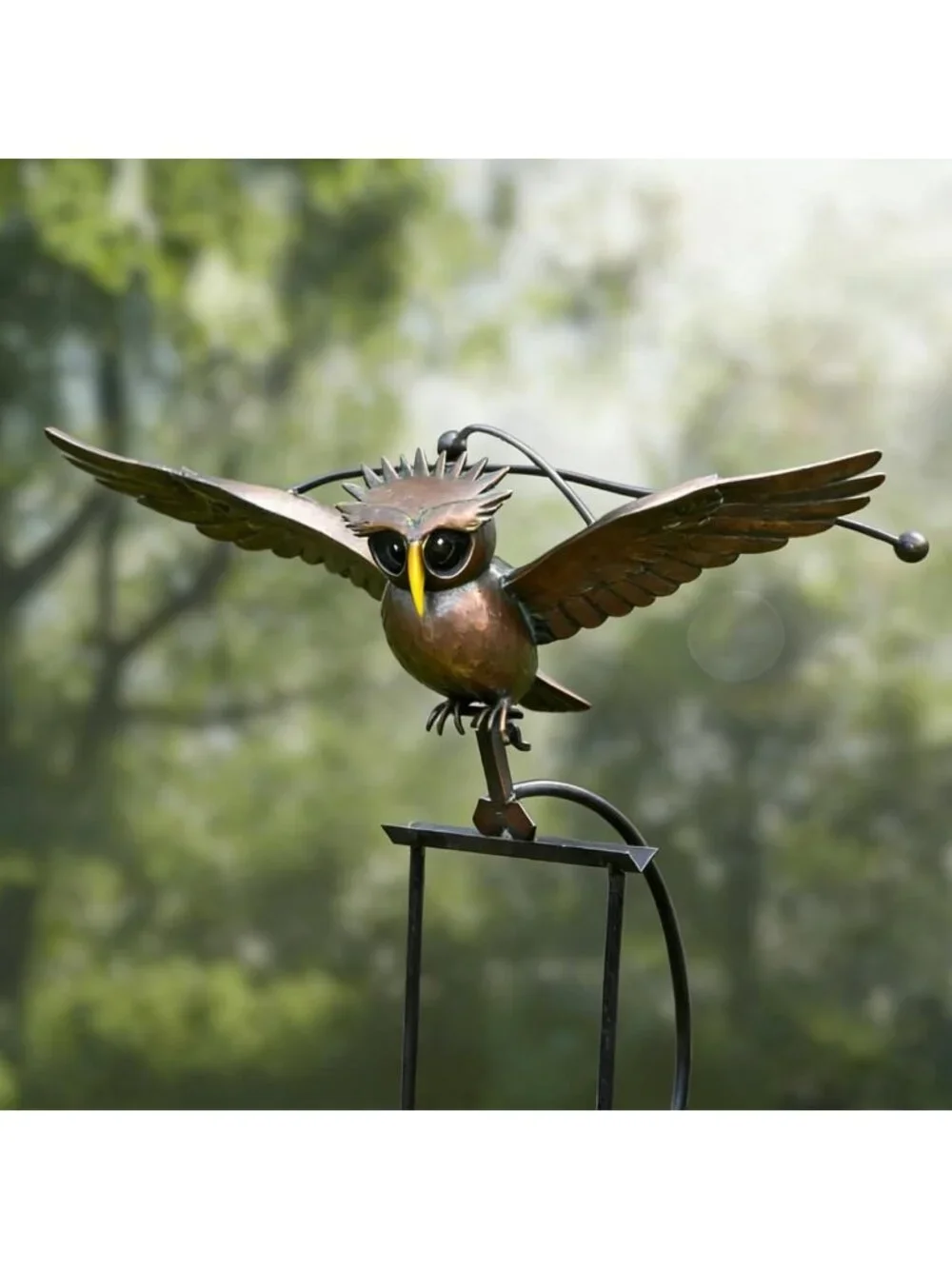 Kinetic Metal Owl Garden Stake Decor - Outdoor Sculpture for Lawn & Yard