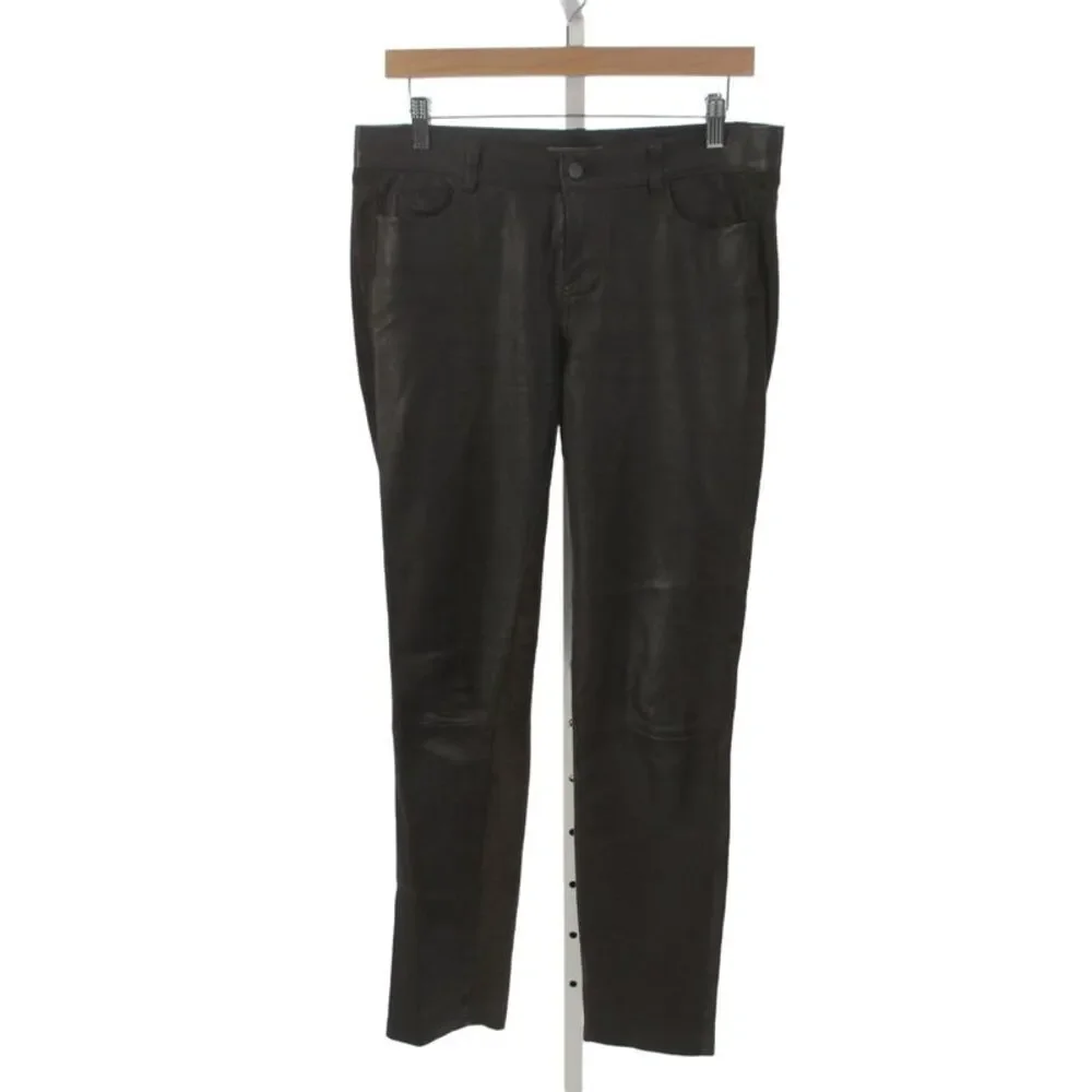 Vince Womens Ankle Leather Pants Brown 32 Inseam Button Closure Size 6