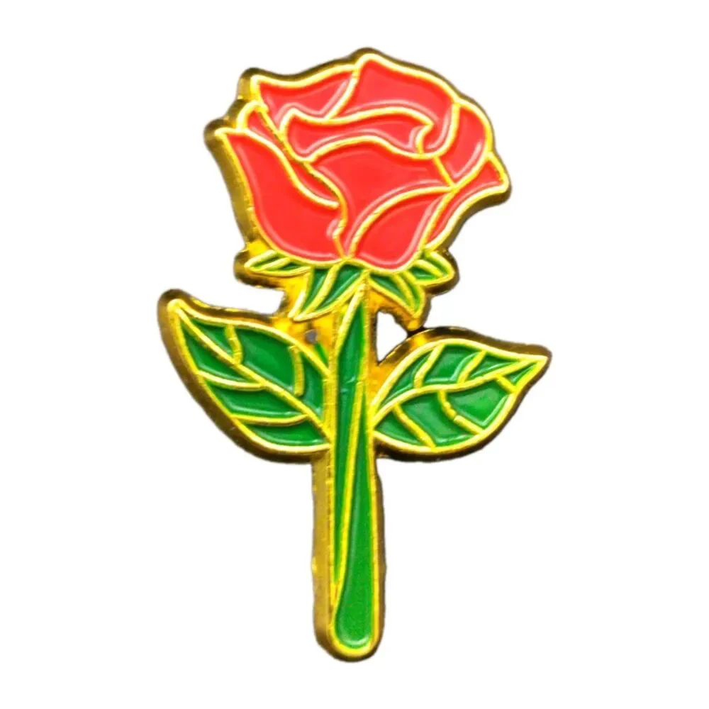 Rose Gold Tone Flower Enamel Brooch Pin Red Green