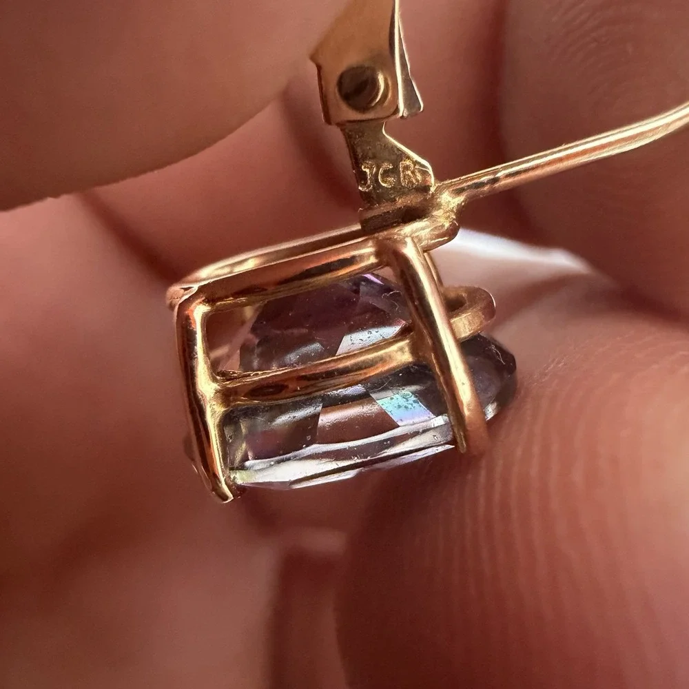 Designer 14K Yellow Gold Mystic Topaz Earrings Dangle Lever Back 8x10 Mm 2.84 Gr
