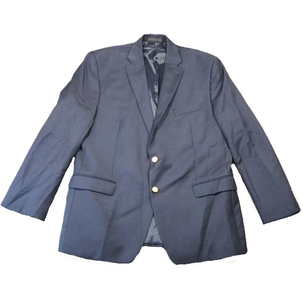 Lauren Ralph‎ Lauren Wool Blazer 44R Navy Gold Two Button Lined Wedding Guest