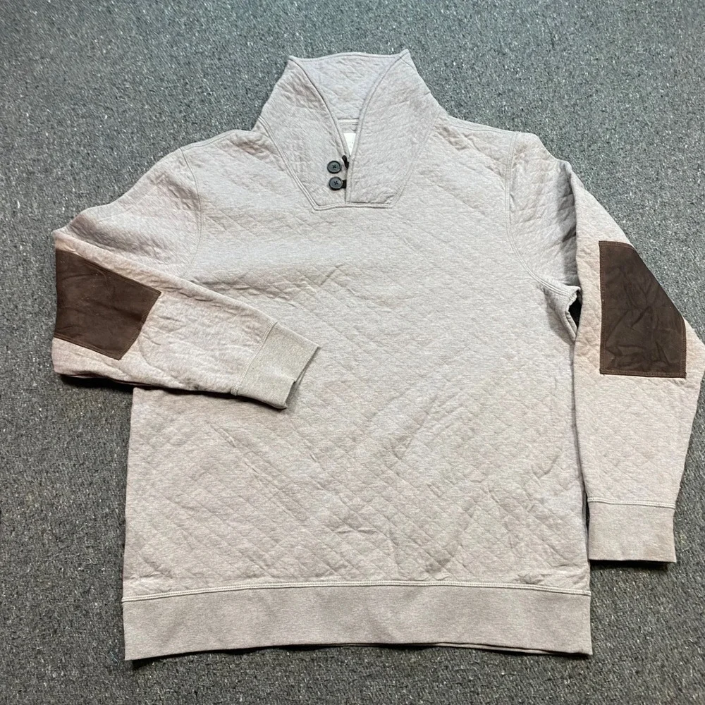 Billy Reid Quilted Pullover Sz XL Mens Gray Heritage Shawl Collar Elbow Patches