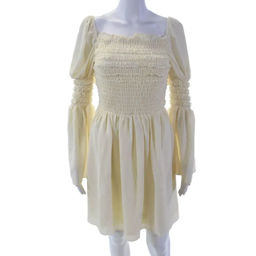 OPT Womens 3/4 Sleeve Off Shoulder Smocked Shift Dress Cream White Size Medium