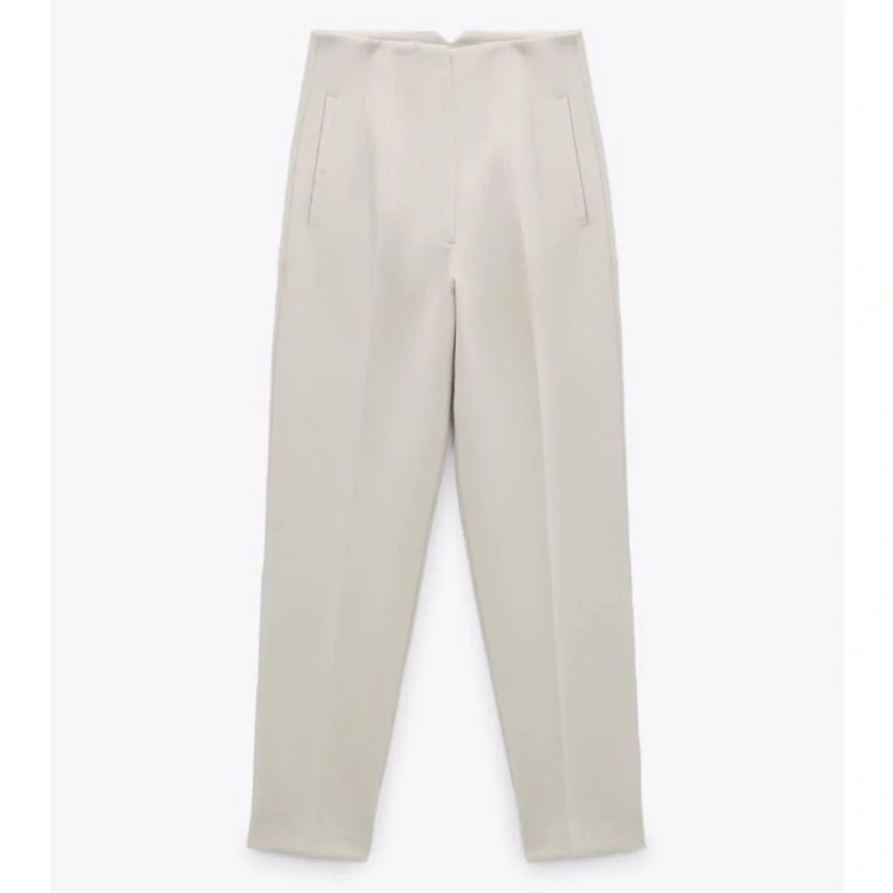 Zara Cream High-Waist Tapered Pants