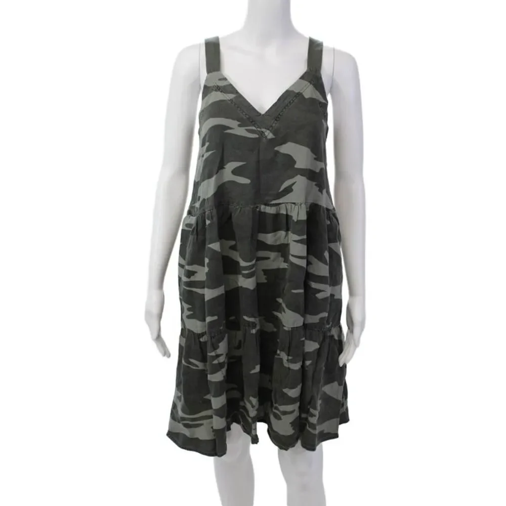 Splendid Women's V-Neck Sleeveless Tiered Mini Dress Camouflage Size XS