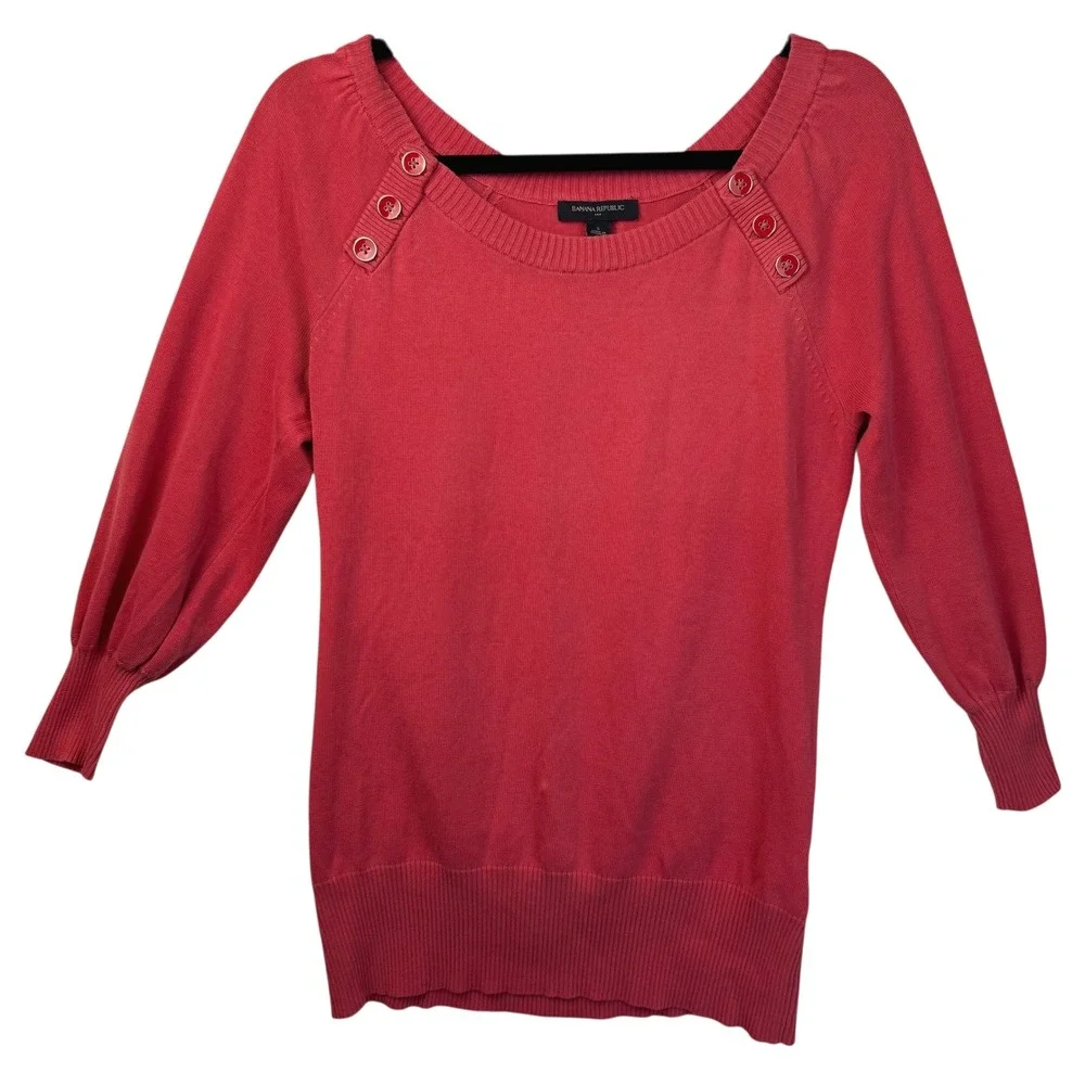 Banana Republic Sweater Womens Small Coral Pink Cotton 3/4‎ Sleeve Lightweight