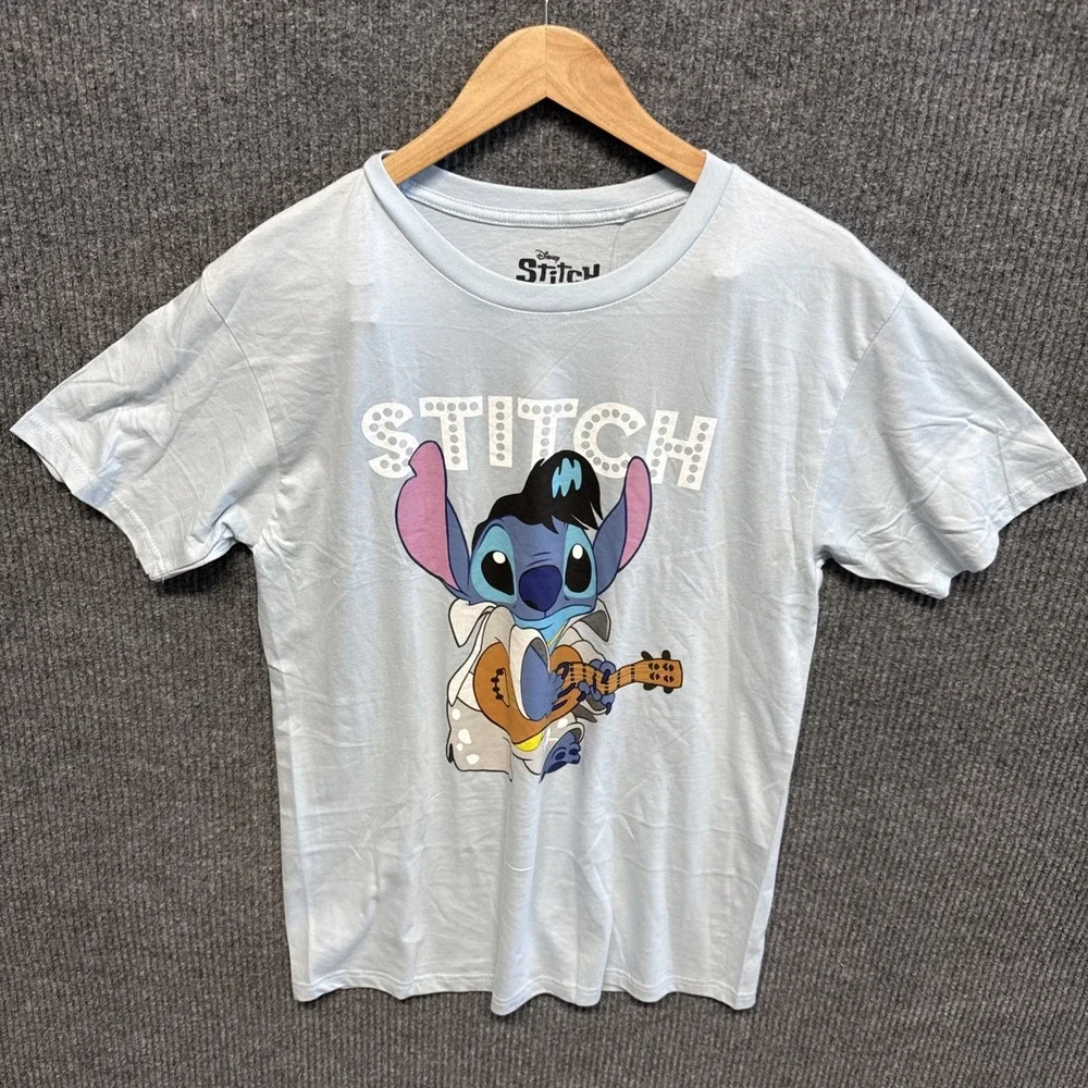 Disney Lilo & Stitch Graphic Tee‎ Large Light Blue 100% Cotton Cartoon NWOT