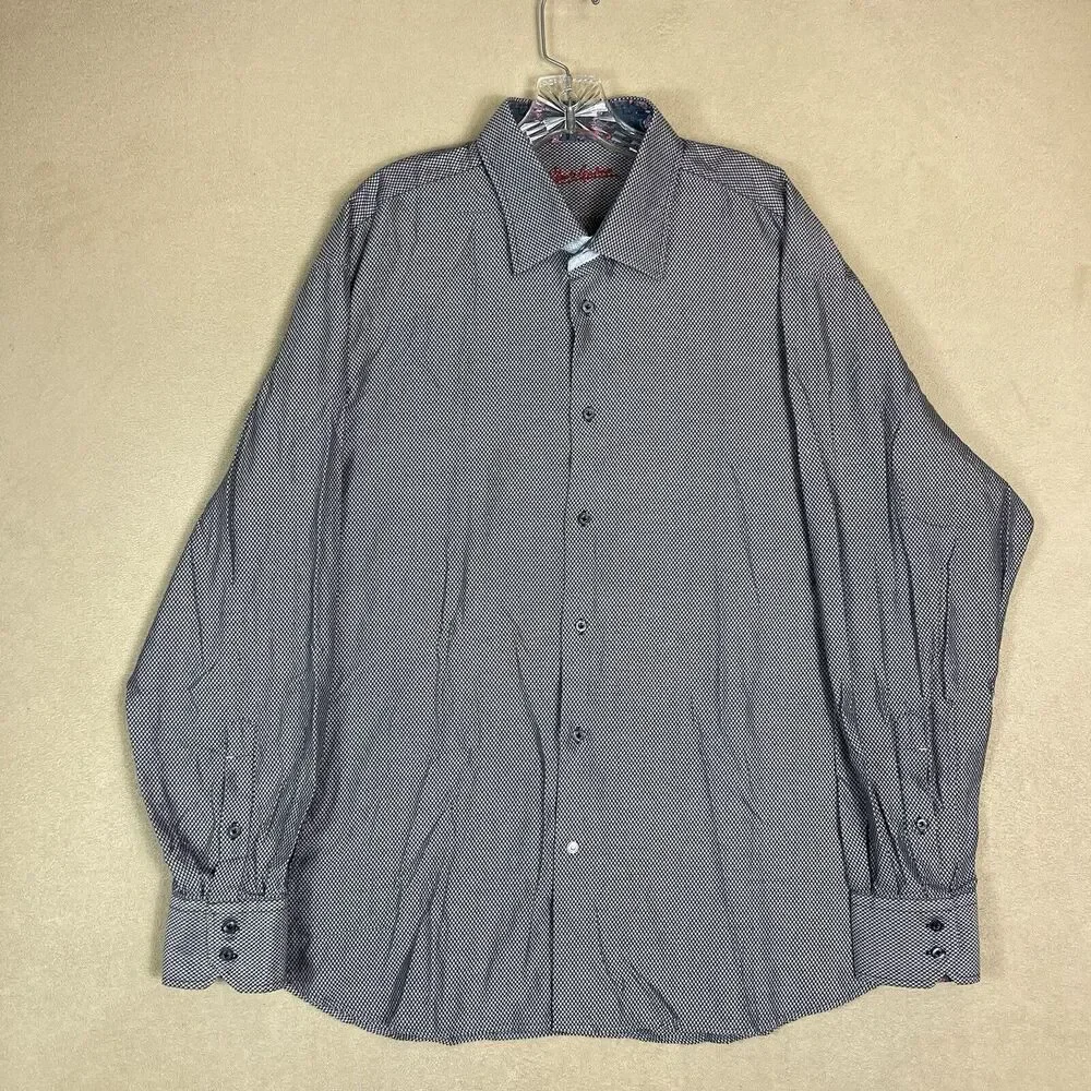 Robert Graham Shirt Mens 18.5 Gray Long Sleeve‎ Cotton Casual Button Front Adult